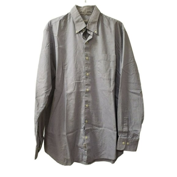 Peter Millar Button Up Shirt, Men's Large, Long Sleeve, Blue Gold Plaid, Cotton - Picture 1 of 9